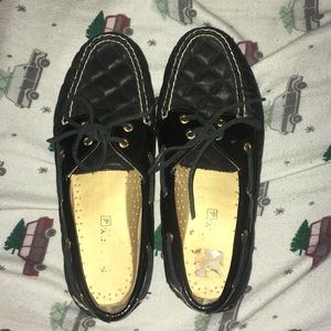 Black Leather Quilted Sperry Boat Shoes